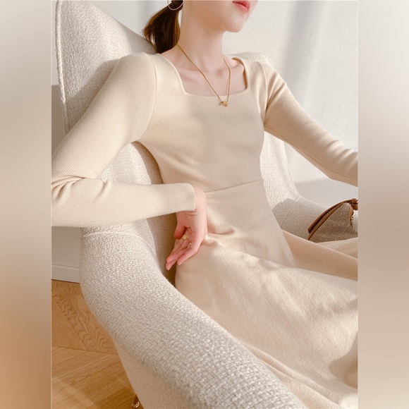 Cream Slim Fit Long Sweater Dress - Picture 8 of 10